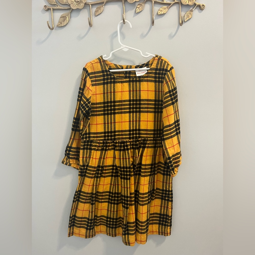 Hanna Andersson Yellow Plaid A-Line Button Back Dress size 8